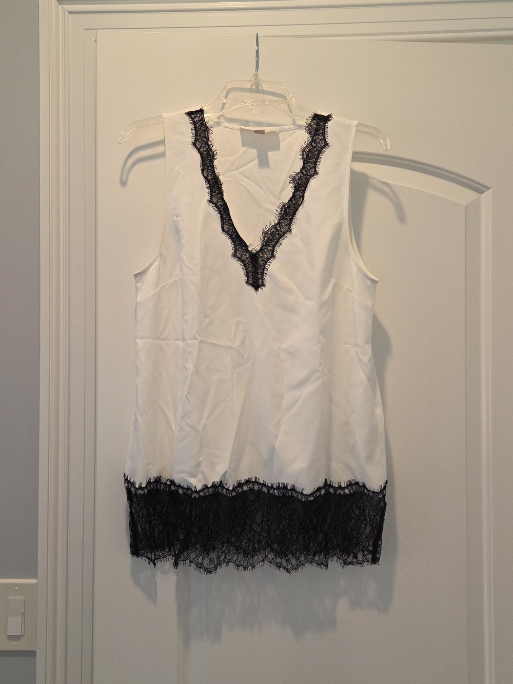 Michael Kors White Camisole with Black Lace Trim